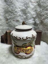 VTG 7.5HAND PAINTED NONNI'S BISCOTTI BISCUIT COOKIE CANNISTER JAR W/APPLE Design picture