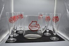 VINTAGE FALSTAFF BEER 64oz OVAL/OBLONG PITCHER AND Six (6) 7” Steins picture