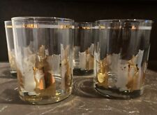 Georges Briard- Set of 4 - Gold White Cat- Low Ball Glass Tumbler- Signed picture