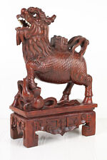 Vintage Intricate Hardwood Hand-Carved Foo Dog - 12in Tall picture