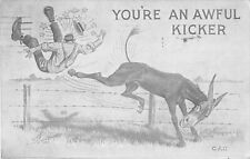1913 Comic PC-Donkey Kicks Farmer Over Barbed Wire Fence-You're An Awful Kicker picture