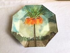 Signed John Derian Co Decoupaged Orange Floral Octagon Glass Decorative Plate picture
