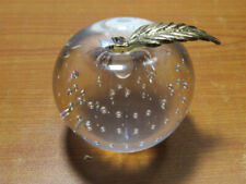 WT Art Glass Apple Controlled Bubble Paperweight With Brass Leaf Taiwan picture