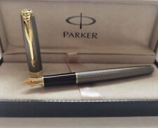 Excellent Gray Grid Parker Sonnet Series Fine (F) Nib Fountain Pens With Box picture