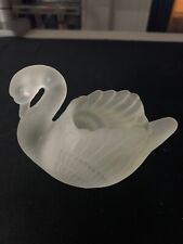 Vintage Frosted Crystal Like Glass Swan 4 Inches Wide Figurine Candle Holder picture