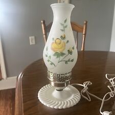 Vintage Milk Glass Hand Painted Coral Roses Electric Hurricane Lamp (tested) picture
