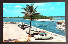 Boynton Inlet Old Cars Fishing Boat Palm Tree Florida Curt Teich Postcard c1960s picture