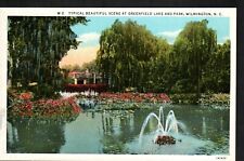 Postcard Pond Flowers Walk Bridge Scene Greenfield Lake Park Wilmington NC 1940s picture
