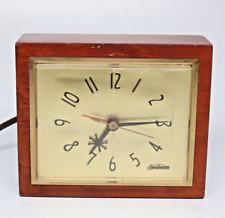 Sunbeam Model B004 Electric Alarm Clock Vtg 1960s MCM Wood Case ATOMIC Retro picture