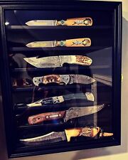 Knife Display Case Cabinet Black Wood Pocket Knives Holder Wall Lock Shadow Box picture