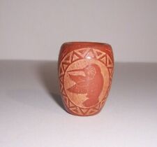 Red Starr Sioux Sgraffito Pottery Hummingbird Vase Jar Miniature 1 5/8