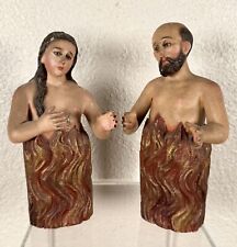 Antique Spanish Colonial Carved Anima Sola Purgatory Figures Man Woman Saints picture