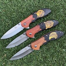 8'' Wild Animal Style Pocket Knife Spring Assisted Folding Blade Rosewood Handle picture