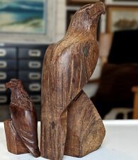 Pair of Bald Eagle Carved Wood Sculpture Figurine Artisan Hand Crafted Vtg Art picture