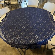 Hand Crocheted Doily tablecloth 55x76 Navy MCM picture