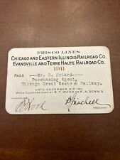 Rare 1911 Chicago & Eastern Illinois  Evansville Terre Haute RR Railroad Pass picture