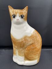 NS Gustin Folk Art Cat Tabby Orange White Ceramic Figurine Handcrafted USA picture