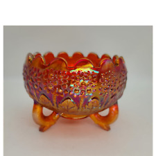 Vintage Fenton Carnival Glass Marigold Orange Tree 3 Footed Rose Bowl Twig Feet picture