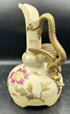 Antique Austrian Carlsbad Hand Painted Porcelain  Floral  Dragon Handle Vase picture