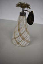 Vintage Perfume Bottle White and Gold Lutz Weave Pattern Art Glass Atomizer 6.5