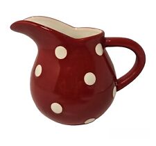Vintage Earthenware Ceramic Red White Polka Dots Small Pitcher Creamer Vase picture