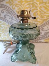 B & P Princess Feather Oil Lamp - Converted To Electric - Green Glass picture