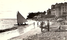 1930s WAIKIKI BEACH HONOLULU HAWAII SAILBOAT SUNBATHERS RPPC POSTCARD P1584 picture