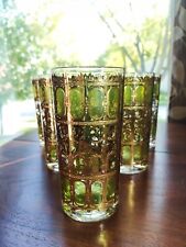 VTG MCM Six (6) Emerald Scroll High Ball Glasses by Culver. Signed. 1950/1960s picture