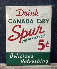 Vtg 1950s Canada Dry Spur Soda 5¢ Advertising Sign 8”x6” Tin Over Cardboard TOC picture