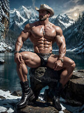 8x10 Male Model Photo Print Muscular Handsome Beefcake Shirtless Husky -TT772 picture