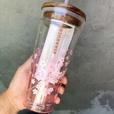Starbucks Tumbler Pink Sakura Double Glass Straw Cup 591 ml+ Cherry Blossom Plug picture