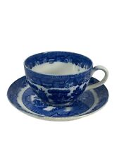 Allerton’s Willow Flow Blue Tea Cup & Saucer Set 1911-1929 Antique (7 Available) picture