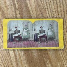 Antique Stereoscope Card Post Mortem Stereoview Parents Holding Baby Early 1878 picture