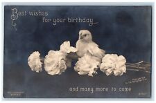 1907 Birthday Chick And Flowers Rotograph Posted Antique RPPC Photo Postcard picture