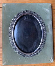 antique oval green velvet FRAME picture silver art nouveau convex dome glass vtg picture