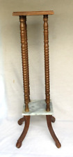 Antique Two Tier Wood Marble Top Turned Spindle Legs Display Stand - Nice picture