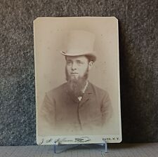 Cabinet Card.  Handsome young man.  Full beard. Top hat.  Is he a Leprechaun? picture