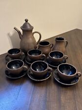 Earthenware Set Handmade Pottery Vintage Brown Black 16pcs picture