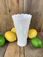Vintage Anchor Hocking Scallop Edge Teardrop and Pearl Milk Glass Vase 7” picture