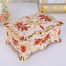 WHITE RECTANGLE GOLD TIN ALLOY RED ROSE  MUSIC BOX  :  CLAIR DE LUNE DEBUSSY picture