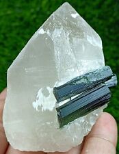 224g Green Tourmaline Crystals on Light Smoky Quartz, beautiful Specimen *Pak* picture