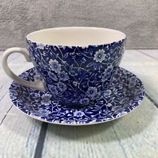 Calico Burleigh Breakfast Cup and Saucer Blue White Flowers Made in England picture