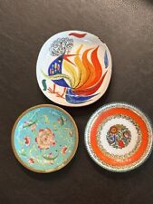Three Small Trinket Dishes MCM c. 1950s Bird Motif, Cloisonne, Handpainted picture