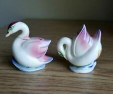 Vintage 1950's Swan Pair Salt and Pepper Shakers Japan Hand Painted  picture