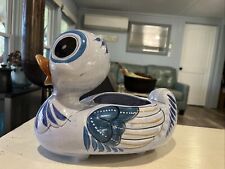 Mexican Tonala Hand Painted Pottery Duck Planter Mexico RARE Large 11” X 8”~EUC picture