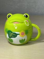 Green Frog Shaped Kids Drinking Mug W/ Lid Handle Round New Painted Fun picture