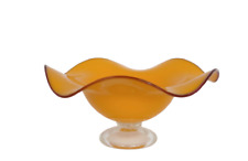 Vintage yellow art glass footed pedestal fruit bowl picture