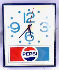 Vintage 1970s Pepsi-Cola Lighted Wall Clock 16x13 Soda Advertising Sign Merritt picture