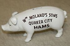 WM. MOLAND'S SONS QUAKER CITY HAMS ADVERTISING PIGGY BANK HEAVY CAST IRON PIG picture