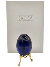 Vtg Cresa Faberge Russia Style Glass Acryl Egg Etched Blue Cobalt Serial # Boxed picture